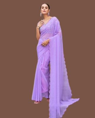 TAGALE Solid/Plain Bollywood Georgette Saree(Purple)