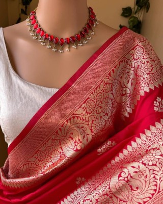 OFLINE SELECTION Woven Daily Wear Jacquard Saree(Red)