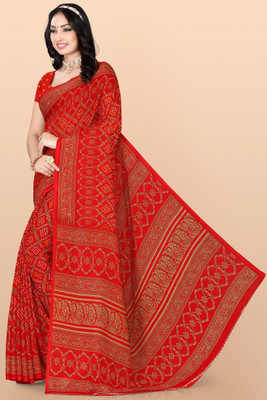 Leelavati Printed Bandhani Georgette Saree(Red)