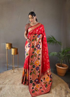 Divastri Printed Daily Wear Silk Blend Saree(Red)