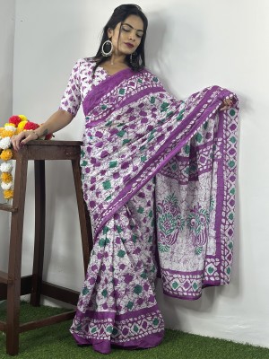 Sareemall Printed Daily Wear Cotton Blend Saree(White)