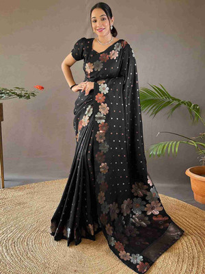 MOTISARIYA FASHION Self Design Banarasi Jacquard Saree(Black)