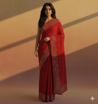 Sudev fashion Self Design Daily Wear Georgette Saree(Red)