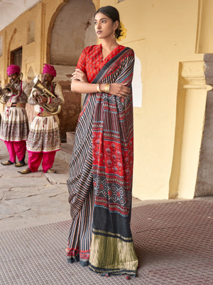 Sareemall Printed Leheria Viscose Rayon Saree(Black)