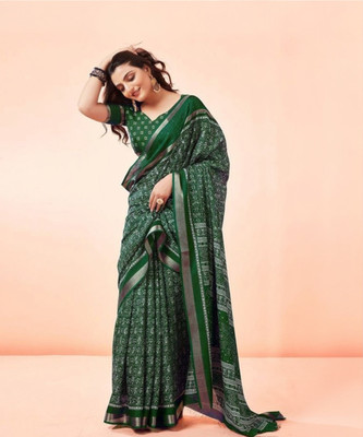 Vragi Printed Bollywood Art Silk, Silk Blend Saree(Green)