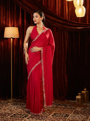 KASEE Embroidered Bollywood Silk Blend Saree(Red)