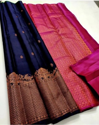 Bhabha creation Woven, Embellished Kanjivaram Pure Silk, Art Silk Saree(Dark Blue)