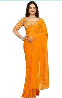 shivika creation Solid/Plain Bollywood Georgette Saree(Yellow)