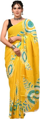 INDIAN DRAPING COMPANY Printed Daily Wear Cotton Silk, Pure Cotton Saree(Yellow)