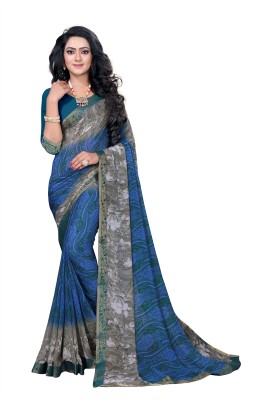 Shubha Corporation Printed Bollywood Georgette Saree(Blue, Grey)