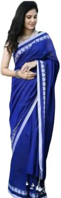 matarasaree Solid/Plain Tant Handloom Cotton Blend Saree(Blue)