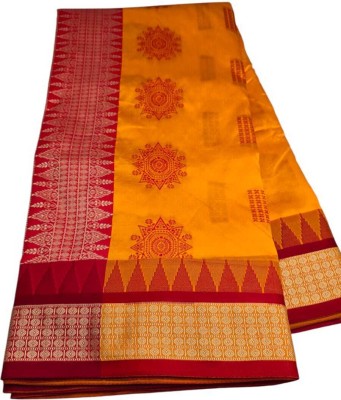 karishma silk Temple Border, Woven Sambalpuri Handloom Cotton Blend Saree(Gold)