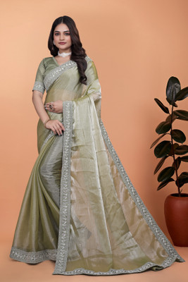SAREETO Embellished Bollywood Georgette Saree(Green)