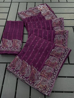 SOJITRA IMPEX Embellished Banarasi Georgette Saree(Purple)