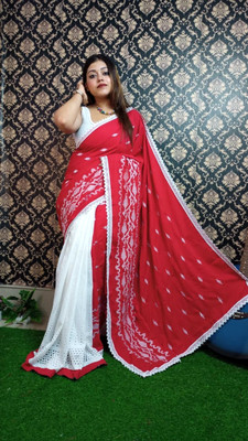 RIDDHIMAN FASHION Geometric Print Bollywood Viscose Rayon Saree(Maroon)
