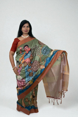 SnehaFashion Creation Graphic Print Daily Wear Tussar Silk Saree(Green)