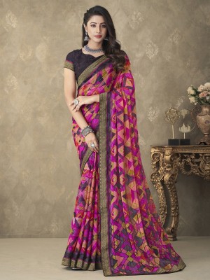 ANOUK Printed Bollywood Pure Silk Saree(Pink)