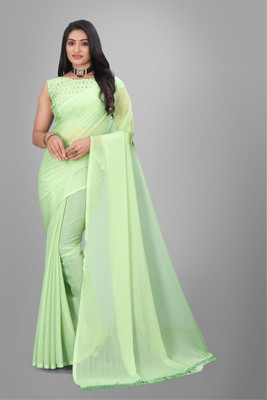 Paras Creation Solid/Plain, Woven Bollywood Georgette Saree(Green)