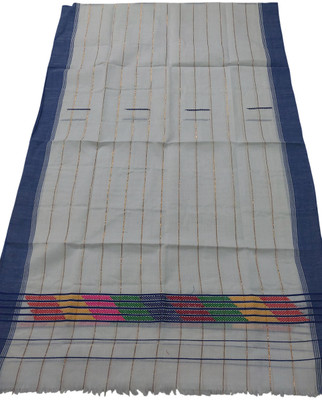 CENEHI Woven Handloom Cotton Blend Saree(White)