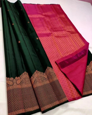 VASTUKALA Woven Kanjivaram Pure Silk, Art Silk Saree(Green)