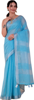 NEGRONI Woven Daily Wear Linen Saree(Blue)