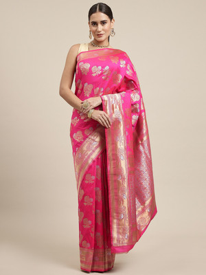 amirat Self Design Banarasi Jacquard Saree(Pink)