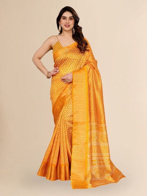 Moda Rapido Printed Bollywood Cotton Blend Saree(Mustard)
