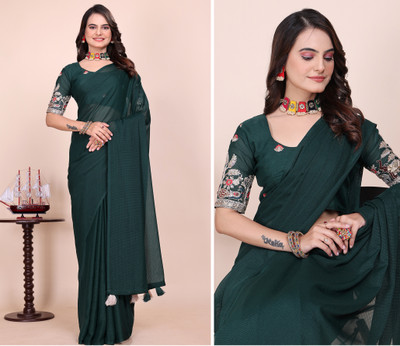 K 5 FASHION Embroidered, Self Design Bollywood Georgette Saree(Dark Green)