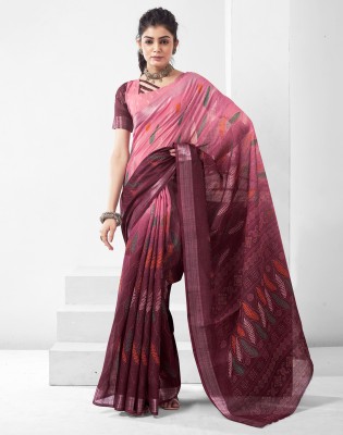 Samah Printed, Embellished, Woven Daily Wear Cotton Blend Saree(Purple, Pink)