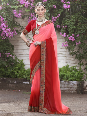 Divastri Solid/Plain Bollywood Georgette Saree(Pink)