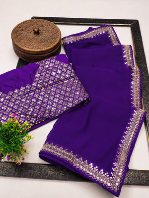 FASHIONFOXX Solid/Plain Bollywood Georgette Saree(Purple)