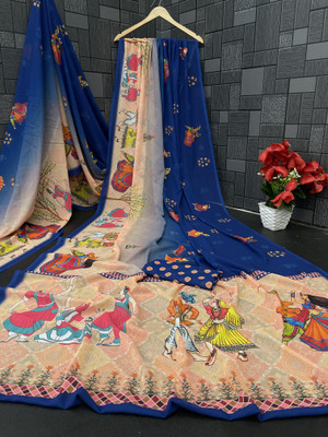 Pemal Designer Digital Print Bollywood Georgette Saree(Blue)