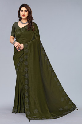 Madhur milan Solid/Plain Daily Wear Art Silk Saree(Green)