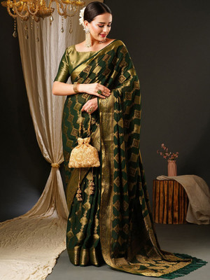 ANOUK Woven Kanjivaram Georgette Saree(Green)