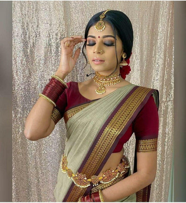 WILLMAKE Self Design Bollywood Jacquard Saree(Cream)