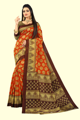 RUNAYA NX Printed Daily Wear Art Silk Saree(Orange)