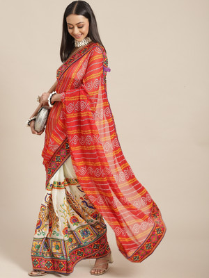 Arriva Fab Printed Bandhani Georgette Saree(Red)