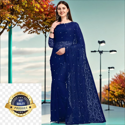 Vraggi Embellished Bollywood Net Saree(Dark Blue)
