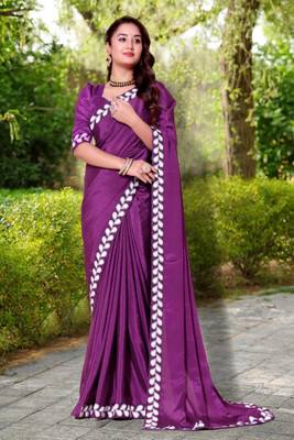 LAVYANSH CREATION Embroidered, Woven, Solid/Plain Bollywood Georgette Saree(Purple)