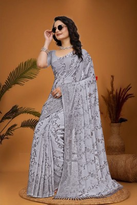 SHAYONAM Embellished, Self Design Bollywood Chiffon, Georgette Saree(Grey)