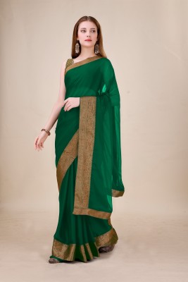 A&Z Dyed, Solid/Plain Daily Wear Chiffon Saree(Green, Dark Green)