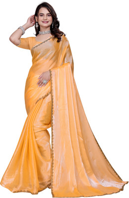 VISHNU Woven Kanjivaram Chiffon, Pure Silk Saree(Orange)