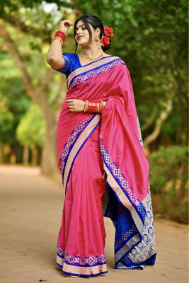 ajmera fashion Temple Border Sambalpuri Nylon Saree(Dark Green)