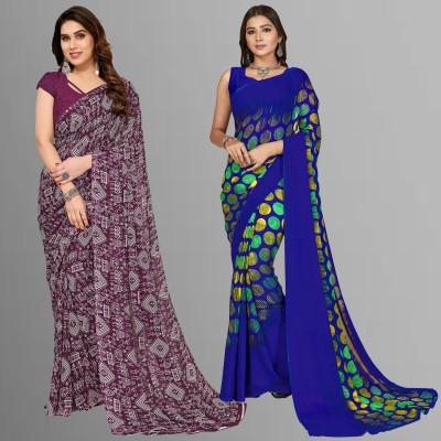 kashvi sarees Floral Print, Polka Print, Ombre, Printed Bollywood Georgette Saree(Pack of 2, Blue, Purple)