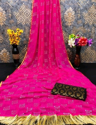 mamtasaree Printed Daily Wear Net, Chiffon Saree(Pink)