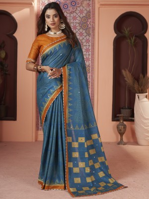 Sareemall Embellished Daily Wear Cotton Blend Saree(Light Blue)