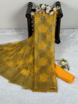 PATTARI Embellished Bollywood Net Saree(Yellow)