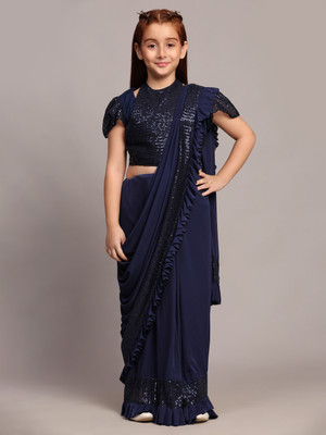XOOM LADY Embellished Bollywood Lycra Blend Saree(Blue)
