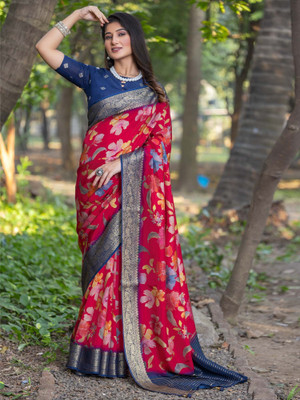 ANOUK Printed Chinnalapattu Viscose Rayon Saree(Red)