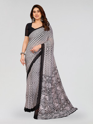 Moda Rapido Geometric Print Daily Wear Georgette Saree(Black, White)